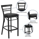 Flash Furniture XU-DG6R9BLAD-BAR-BLKV-GG Bar Stool w/ Metal Ladder Back & Black Vinyl Seat, Black thumbnail 3