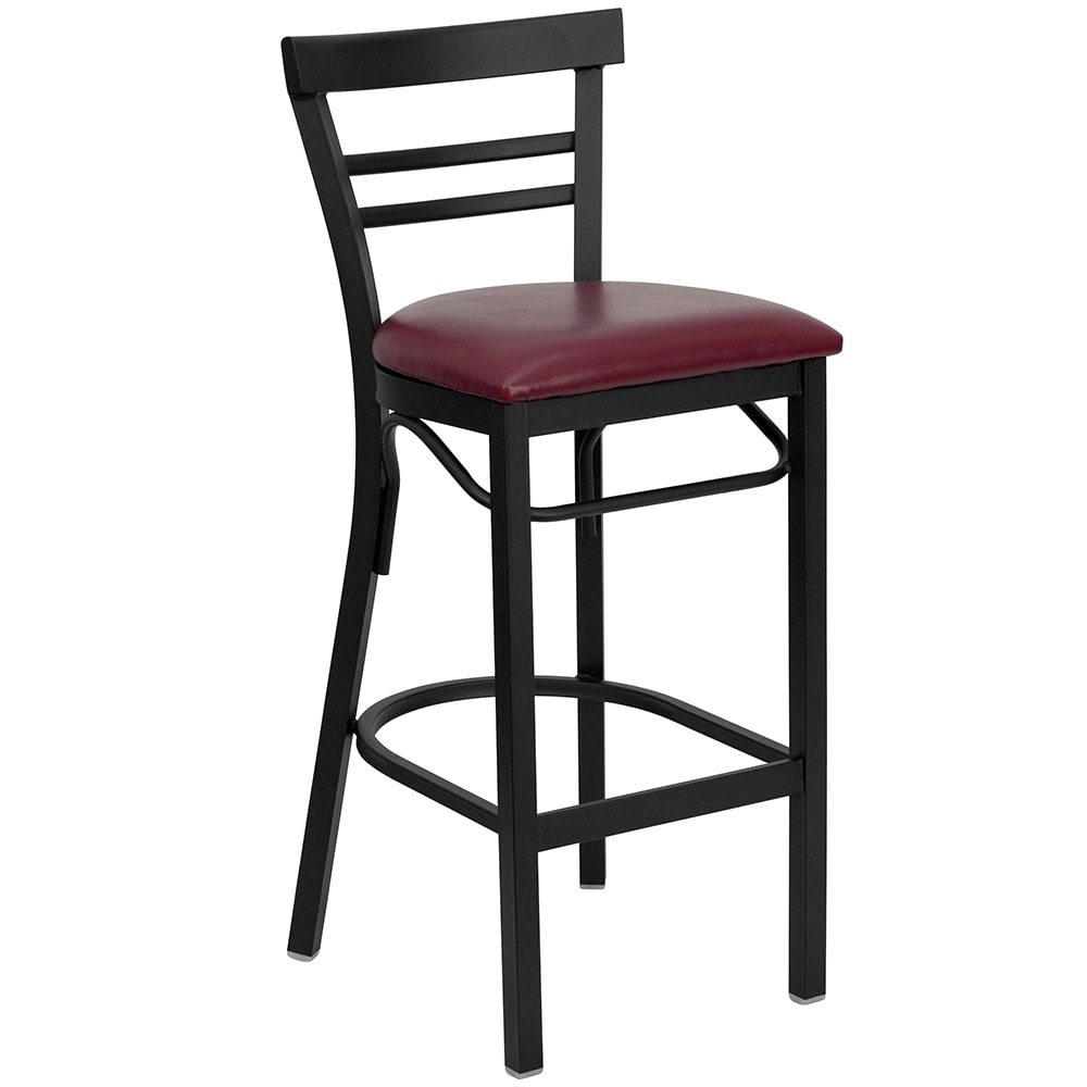 Flash Furniture XU-DG6R9BLAD-BAR-BURV-GG Bar Stool w/ Metal Ladder Back & Burgundy Vinyl Seat, Black