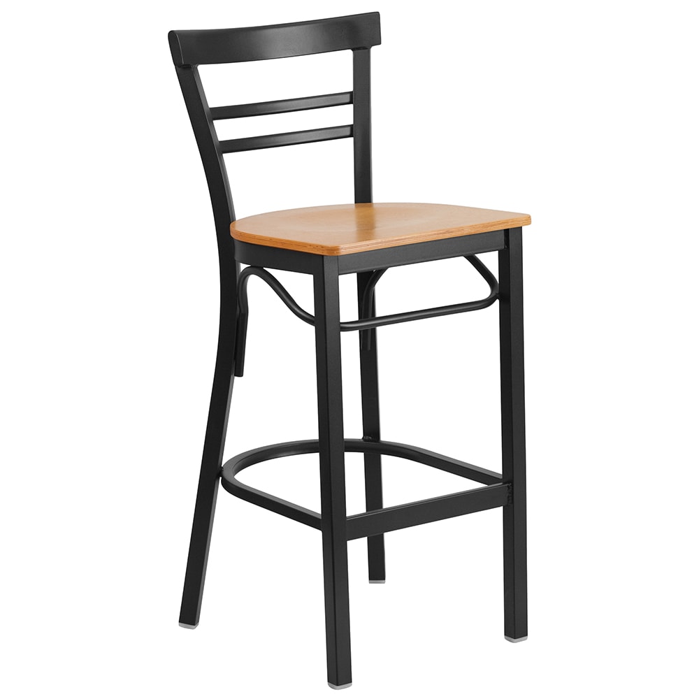 Flash Furniture XU-DG6R9BLAD-BAR-NATW-GG Bar Stool w/ Metal Ladder Back & Natural Wood Seat, Black