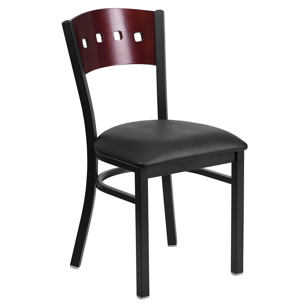 Flash Furniture XU-DG-6Y1B-MAH-BLKV-GG Restaurant Chair w/ Mahogany Wood Back & Black Vinyl Seat - Steel Frame, Black