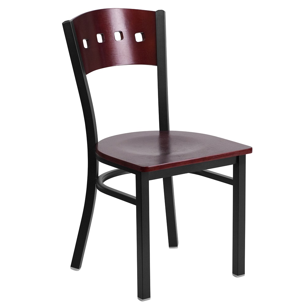 Flash Furniture XU-DG-6Y1B-MAH-MTL-GG Restaurant Chair w/ Mahogany Wood Back & Seat - Steel Frame, Black