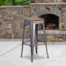 Flash Furniture XU-DG-TP0004-30-WD-GG Backless Bar Stool w/ Wood Seat, Silver thumbnail 4