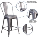Flash Furniture XU-DG-TP001B-24-GG Bar Stool w/ Curved Back & Metal Seat, Silver thumbnail 2