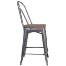 Flash Furniture XU-DG-TP001B-24-WD-GG Bar Stool w/ Curved Back & Wood Seat, Silver thumbnail 3
