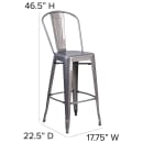 Flash Furniture XU-DG-TP001B-30-GG Bar Stool w/ Curved Back & Metal Seat, Silver thumbnail 2