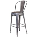 Flash Furniture XU-DG-TP001B-30-WD-GG Bar Stool w/ Curved Back & Wood Seat, Silver thumbnail 3