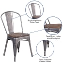 Flash Furniture XU-DG-TP001-WD-GG Stacking Side Chair w/ Vertical Slat Back & Wood Seat - Distressed Metal Frame, Silver thumbnail 3