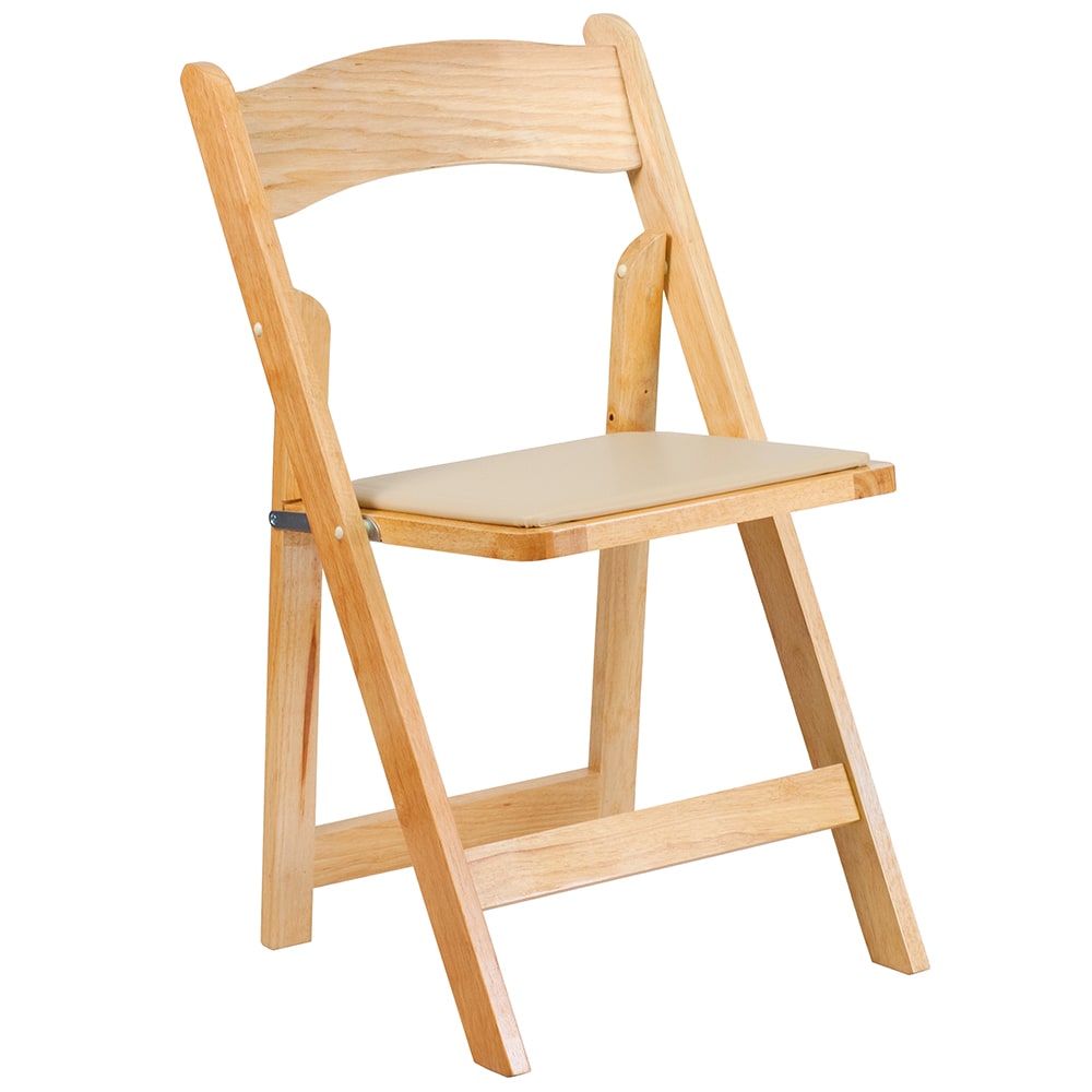 Flash Furniture XF-2903-NAT-WOOD-GG Folding Chair w/ Beige Vinyl Back & Seat - Beechwood Frame, Natural Finish