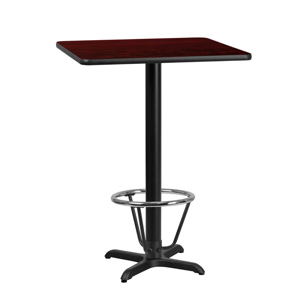 Flash Furniture XU-MAHTB-2424-T2222B-3CFR-GG 24" Square Bar Height Table - Mahogany Laminate Top, Cast Iron Base