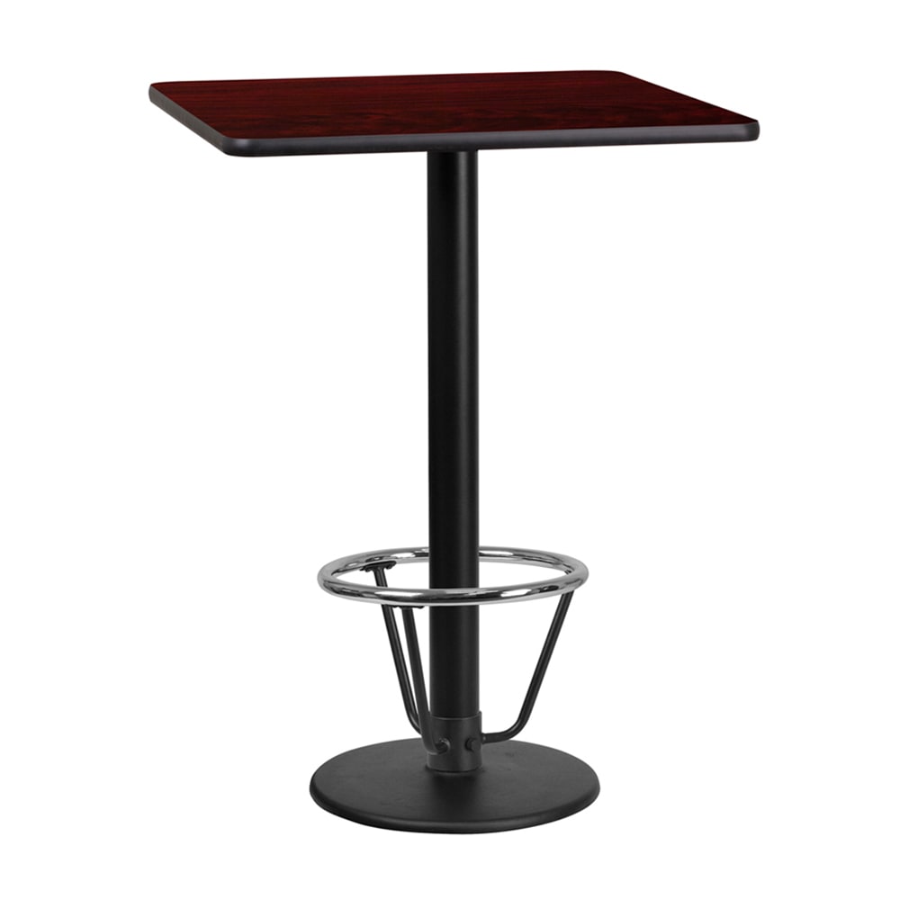 Flash Furniture XU-MAHTB-2424-TR18B-3CFR-GG 24" Square Bar Height Table - Mahogany Laminate Top, Cast Iron Base