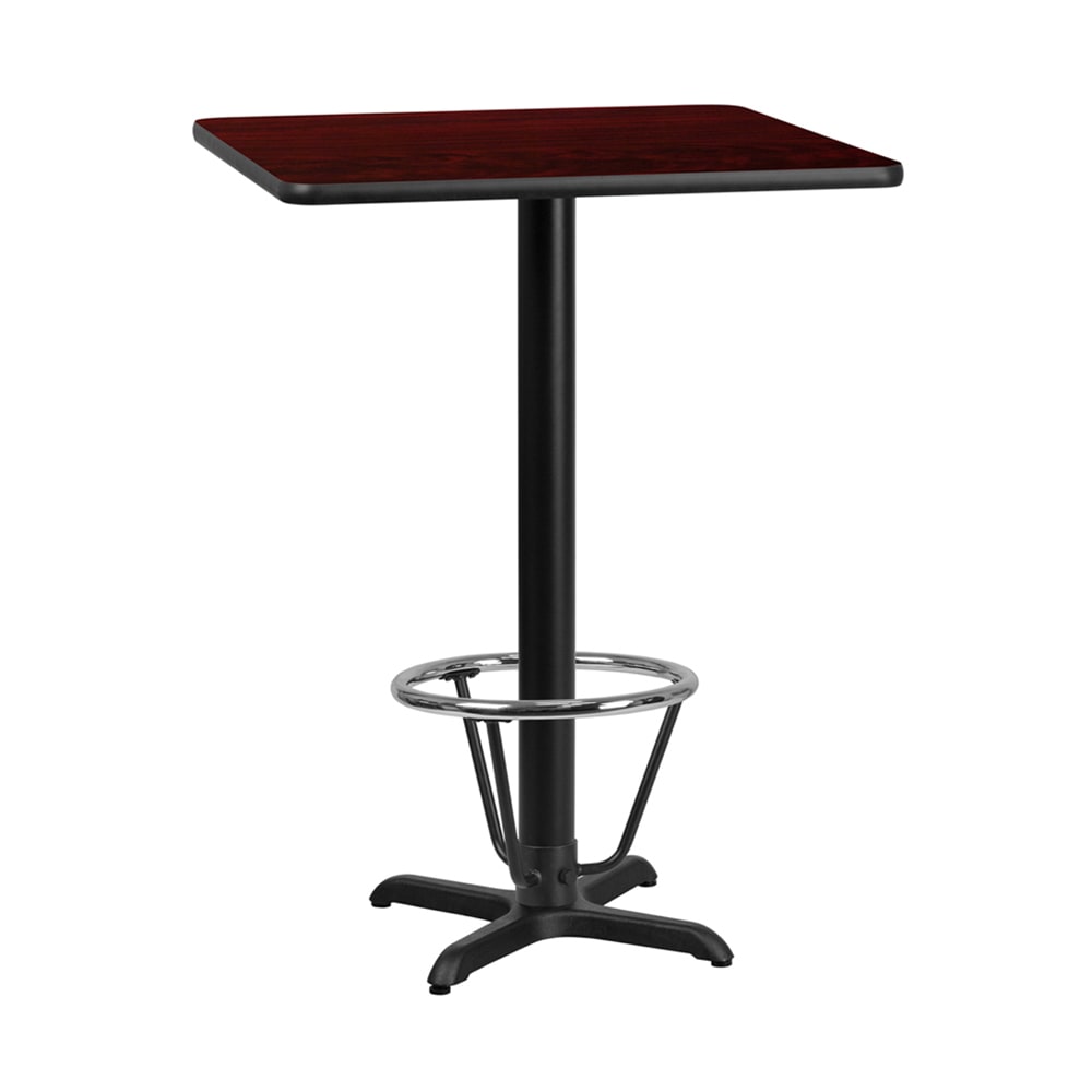 Flash Furniture XU-MAHTB-3030-T2222B-3CFR-GG 30" Square Bar Height Table - Mahogany Laminate Top, Cast Iron Base