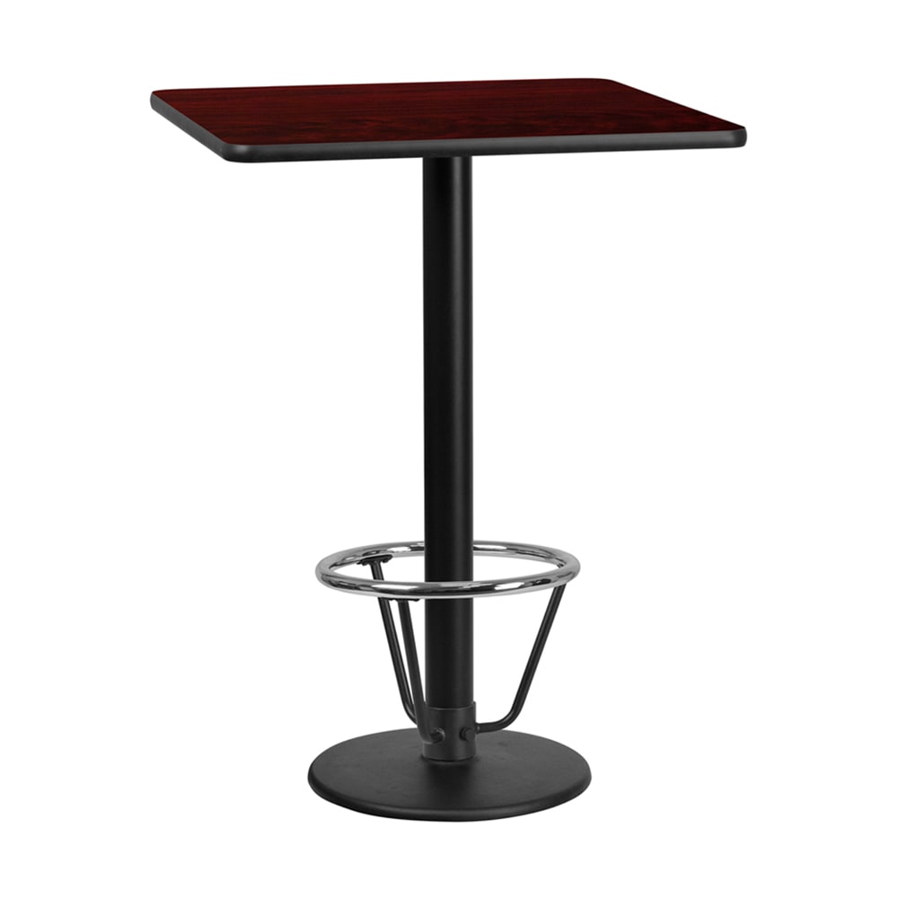 Flash Furniture XU-MAHTB-3030-TR18B-3CFR-GG 30" Square Bar Height Table - Mahogany Laminate Top, Cast Iron Base