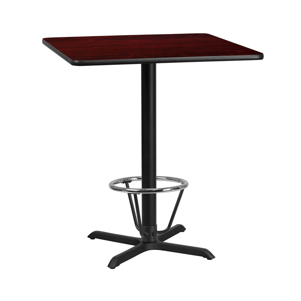 Flash Furniture XU-MAHTB-3636-T3030B-3CFR-GG 36" Square Bar Height Table - Mahogany Laminate Top, Cast Iron Base