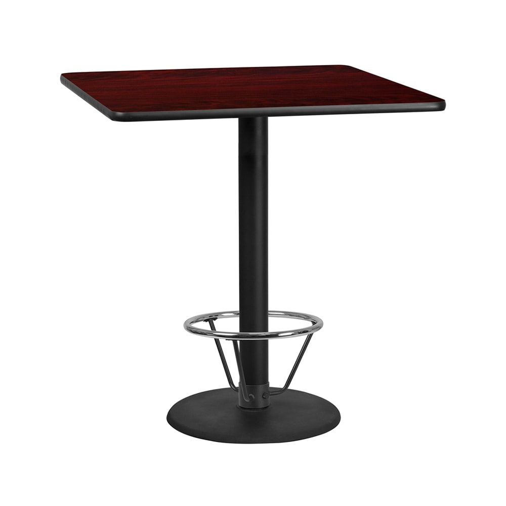 Flash Furniture XU-MAHTB-4242-TR24B-4CFR-GG 42" Square Bar Height Table - Mahogany Laminate Top, Cast Iron Base