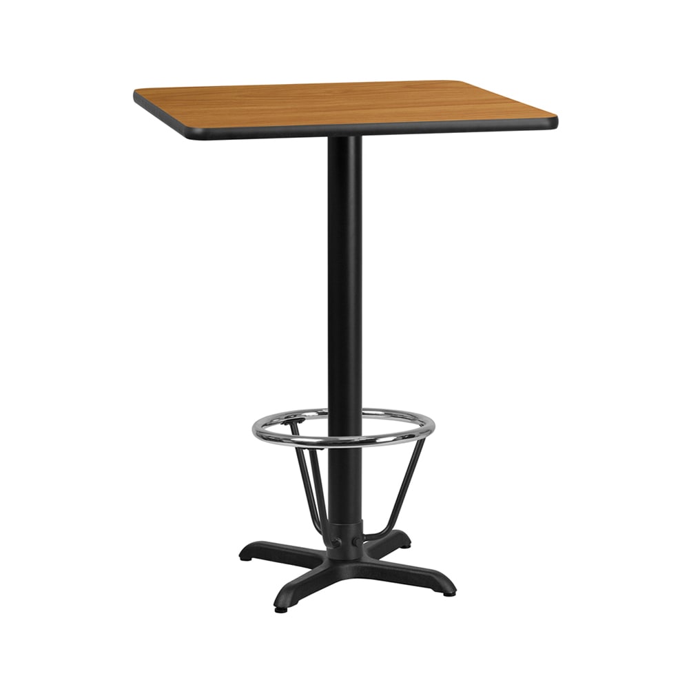Flash Furniture XU-NATTB-3030-T2222B-3CFR-GG 30" Square Bar Height Table - Natural Laminate Top, Cast Iron Base