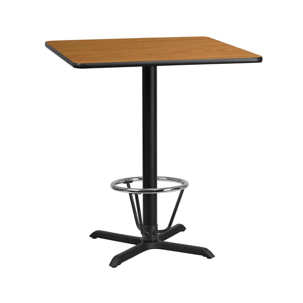Flash Furniture XU-NATTB-3636-T3030B-3CFR-GG 36" Square Bar Height Table - Natural Laminate Top, Cast Iron Base