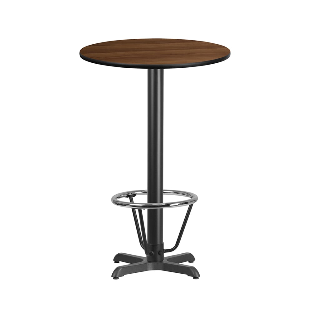 Flash Furniture XU-RD-24-WALTB-T2222B-3CFR-GG 24" Round Bar Height Table - Walnut Laminate Top, Cast Iron Base