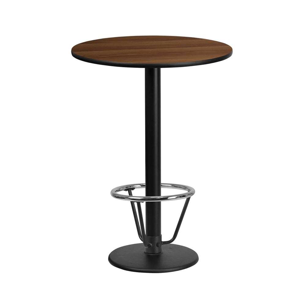 Flash Furniture XU-RD-24-WALTB-TR18B-3CFR-GG 24" Round Bar Height Table - Walnut Laminate Top, Cast Iron Base