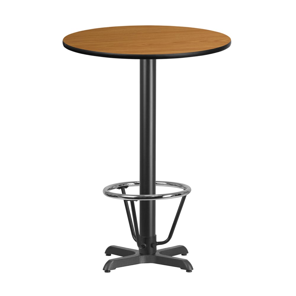 Flash Furniture XU-RD-30-NATTB-T2222B-3CFR-GG 30" Round Bar Height Table - Natural Laminate Top, Cast Iron Base