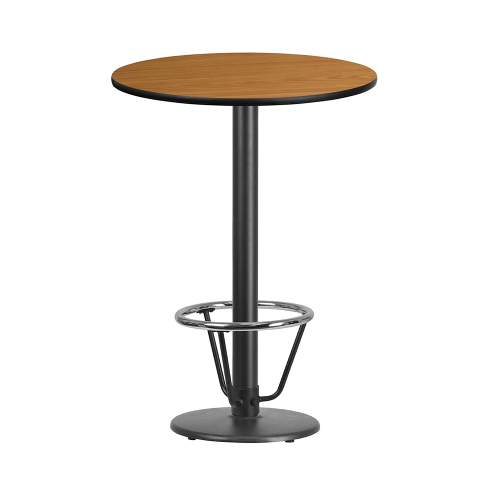 Flash Furniture XU-RD-30-NATTB-TR18B-3CFR-GG 30" Round Bar Height Table - Natural Laminate Top, Cast Iron Base