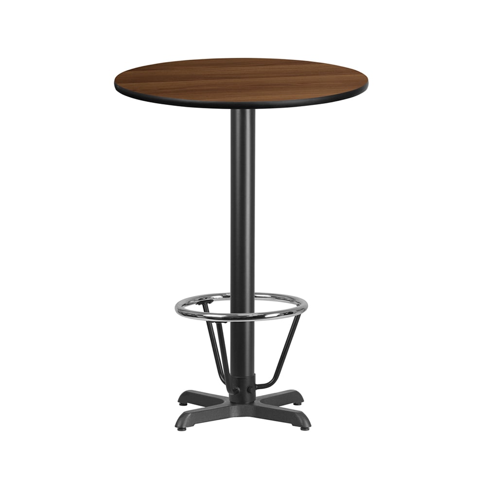 Flash Furniture XU-RD-30-WALTB-T2222B-3CFR-GG 30" Round Bar Height Table - Walnut Laminate Top, Cast Iron Base