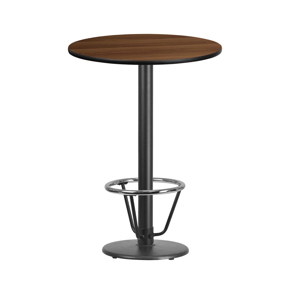 Flash Furniture XU-RD-30-WALTB-TR18B-3CFR-GG 30" Round Bar Height Table - Walnut Laminate Top, Cast Iron Base