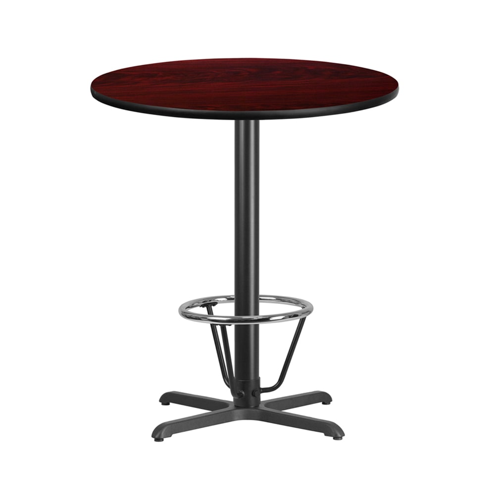 Flash Furniture XU-RD-36-MAHTB-T3030B-3CFR-GG 36" Round Bar Height Table - Mahogany Laminate Top, Cast Iron Base