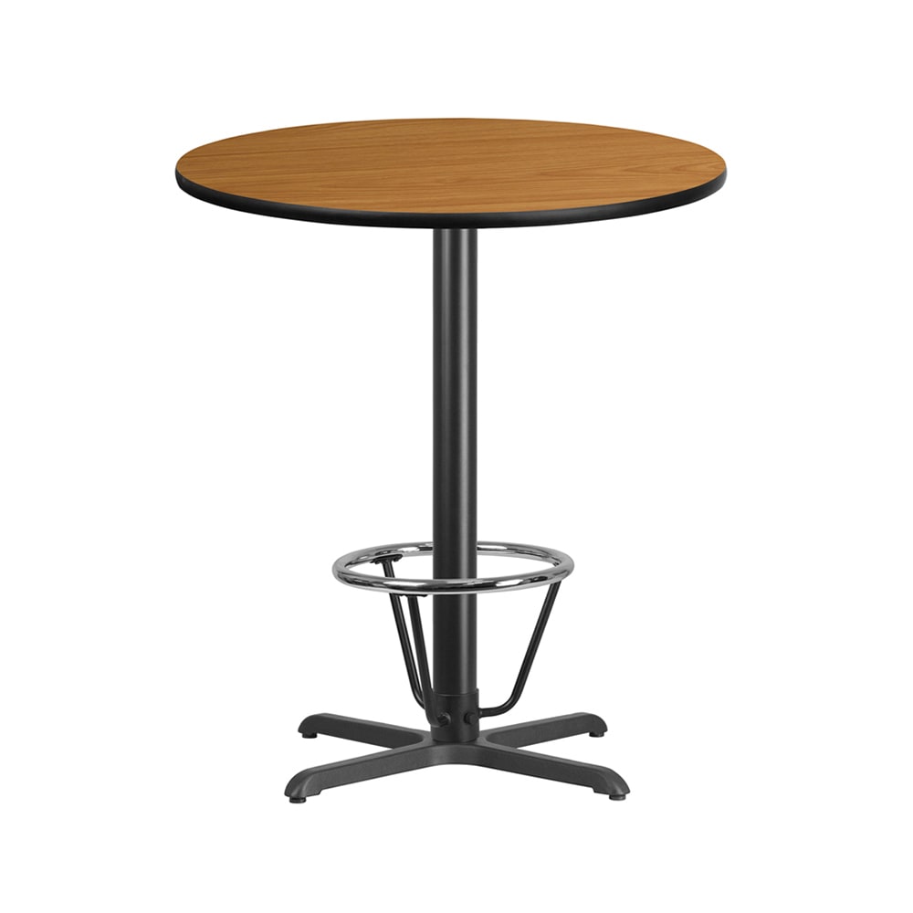 Flash Furniture XU-RD-36-NATTB-T3030B-3CFR-GG 36" Round Bar Height Table - Natural Laminate Top, Cast Iron Base