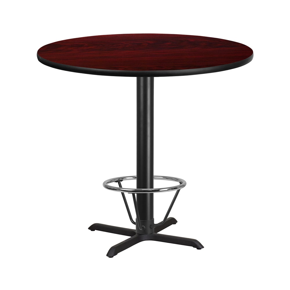 Flash Furniture XU-RD-42-MAHTB-T3333B-4CFR-GG 42" Round Bar Height Table - Mahogany Laminate Top, Cast Iron Base