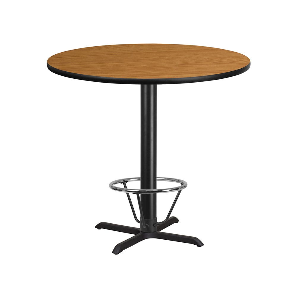 Flash Furniture XU-RD-42-NATTB-T3333B-4CFR-GG 42" Round Bar Height Table - Natural Laminate Top, Cast Iron Base