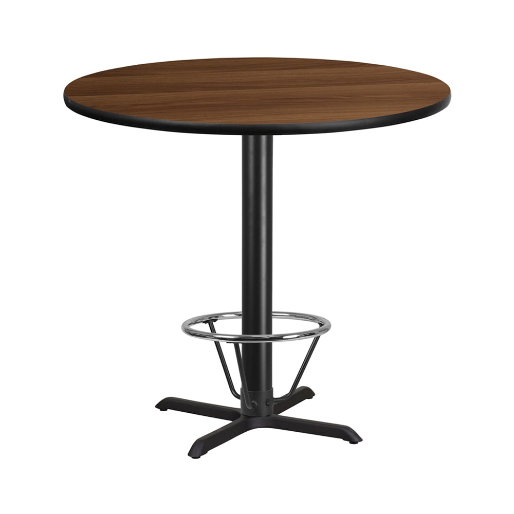 Flash Furniture XU-RD-42-WALTB-T3333B-4CFR-GG 42" Round Bar Height Table - Walnut Laminate Top, Cast Iron Base