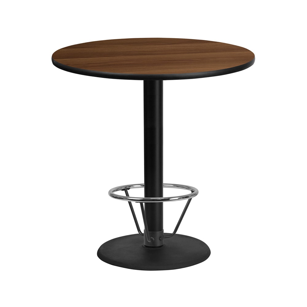 Flash Furniture XU-RD-42-WALTB-TR24B-4CFR-GG 42" Round Bar Height Table - Walnut Laminate Top, Cast Iron Base