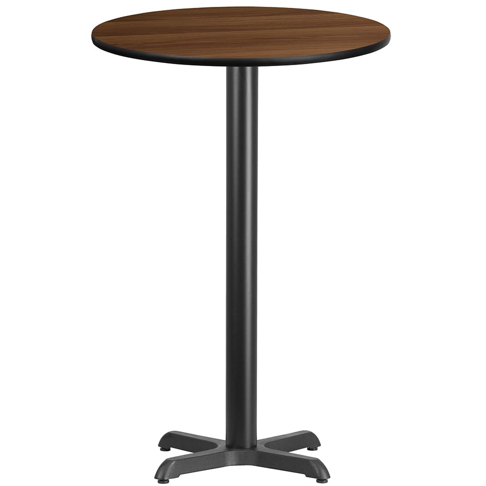 Flash Furniture XU-RD-24-WALTB-T2222B-GG 24" Round Bar Height Table - Walnut Laminate Top, Cast Iron Base