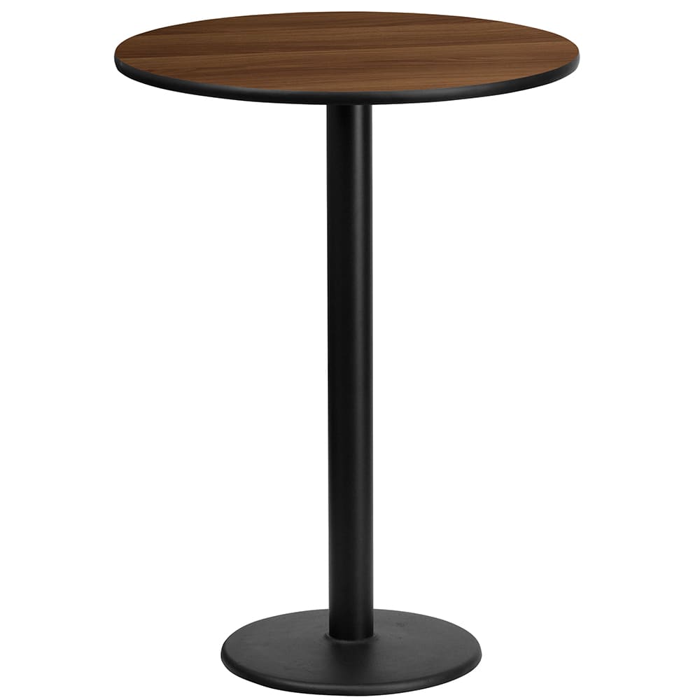 Flash Furniture XU-RD-24-WALTB-TR18B-GG 24" Round Bar Height Table - Walnut Laminate Top, Cast Iron Base