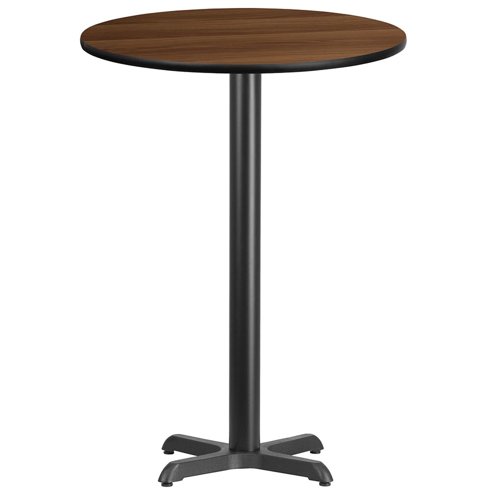 Flash Furniture XU-RD-30-WALTB-T2222B-GG 30" Round Bar Height Table - Walnut Laminate Top, Cast Iron Base