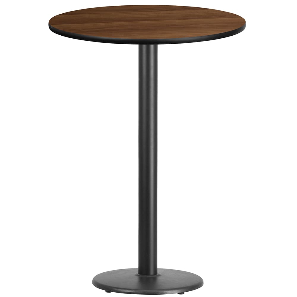 Flash Furniture XU-RD-30-WALTB-TR18B-GG 30" Round Bar Height Table - Walnut Laminate Top, Cast Iron Base