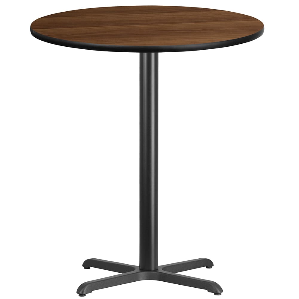 Flash Furniture XU-RD-36-WALTB-T3030B-GG 36" Round Bar Height Table - Walnut Laminate Top, Cast Iron Base