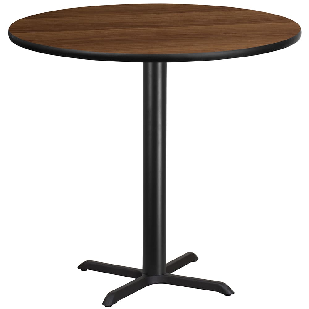 Flash Furniture XU-RD-42-WALTB-T3333B-GG 42" Round Bar Height Table - Walnut Laminate Top, Cast Iron Base