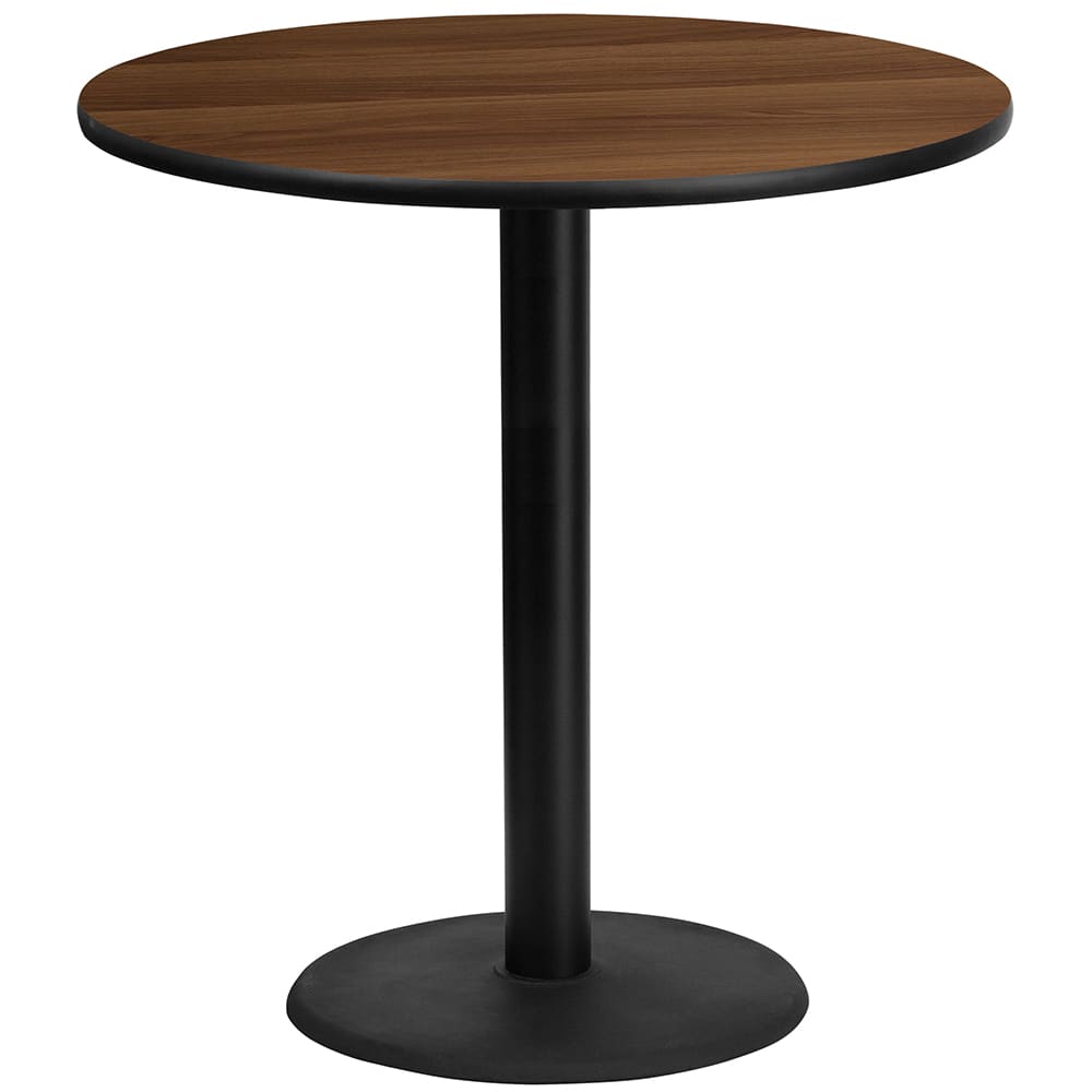 Flash Furniture XU-RD-42-WALTB-TR24B-GG 42" Round Bar Height Table - Walnut Laminate Top, Cast Iron Base