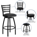 Flash Furniture XU-6F8B-LADSWVL-BLKV-GG Swivel Bar Stool w/ Ladder Back & Black Vinyl Seat, Black thumbnail 6