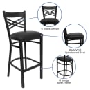 Flash Furniture XU-6F8BXBK-BAR-BLKV-GG Bar Stool w/ Cross Back & Black Vinyl Seat, Black thumbnail 6