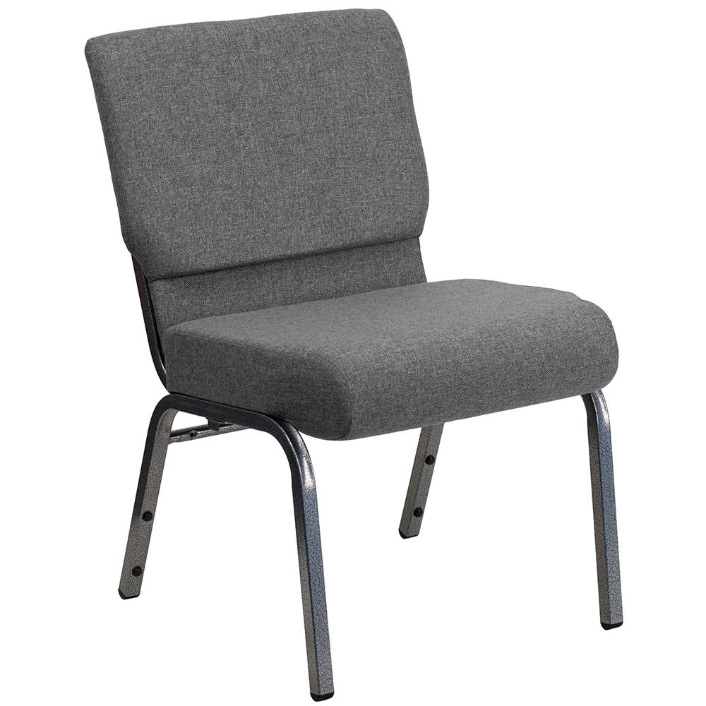 Flash Furniture XU-CH0221-GY-SV-GG Extra Wide Stacking Church Chair w/ Gray Polyester Back & Seat - Steel Frame, Silver Vein