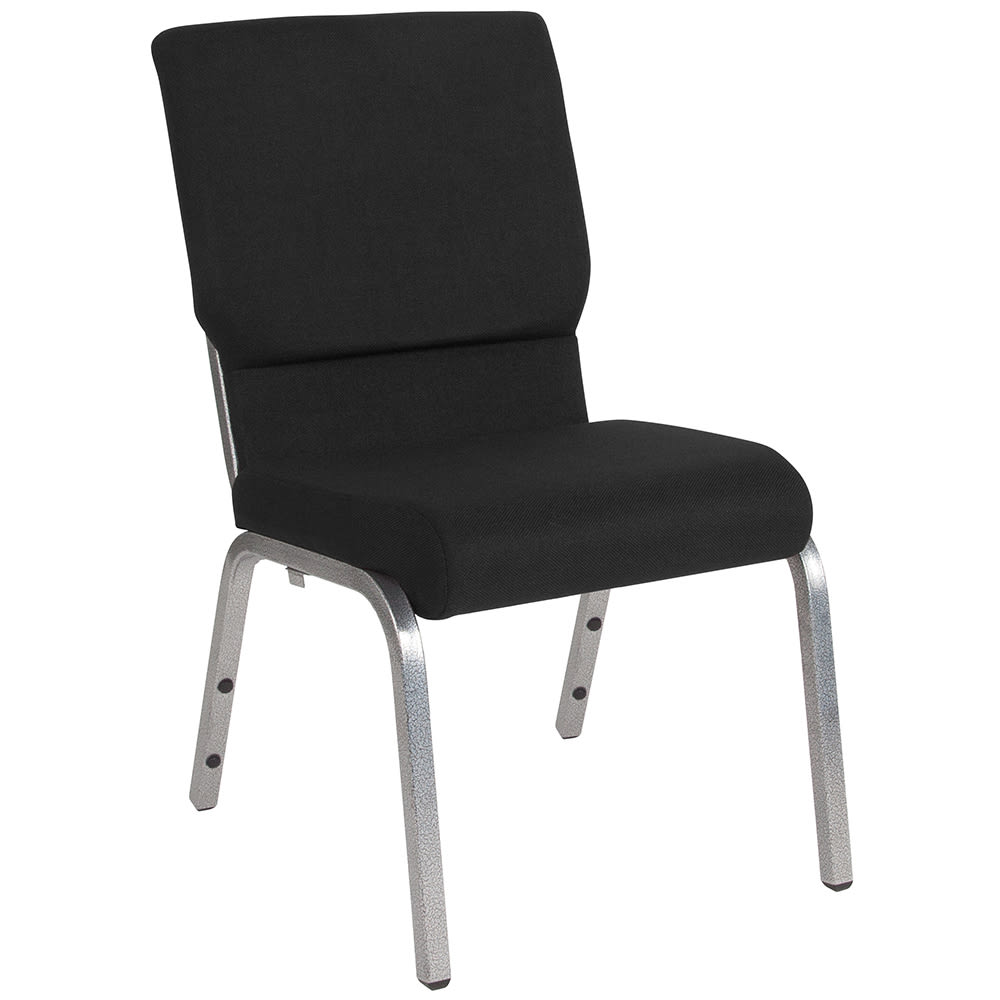 Flash Furniture XU-CH-60096-BK-SV-GG Stacking Church Chair w/ Black Polyester Back & Seat - Steel Frame, Silver Vein