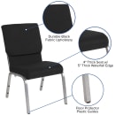 Flash Furniture XU-CH-60096-BK-SV-GG Stacking Church Chair w/ Black Polyester Back & Seat - Steel Frame, Silver Vein thumbnail 3