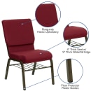Flash Furniture XU-CH-60096-BY-BAS-GG Stacking Church Chair w/ Burgundy Polyester Back & Seat - Steel Frame, Gold Vein thumbnail 3