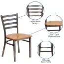 Flash Furniture XU-DG694BLAD-CLR-NATW-GG Restaurant Chair w/ Ladder Back & Natural Wood Seat - Steel Frame, Silver thumbnail 3