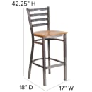 Flash Furniture XU-DG697BLAD-CLR-BAR-NATW-GG Bar Stool w/ Metal Ladder Back & Natural Wood Seat, Clear Coat Steel thumbnail 2