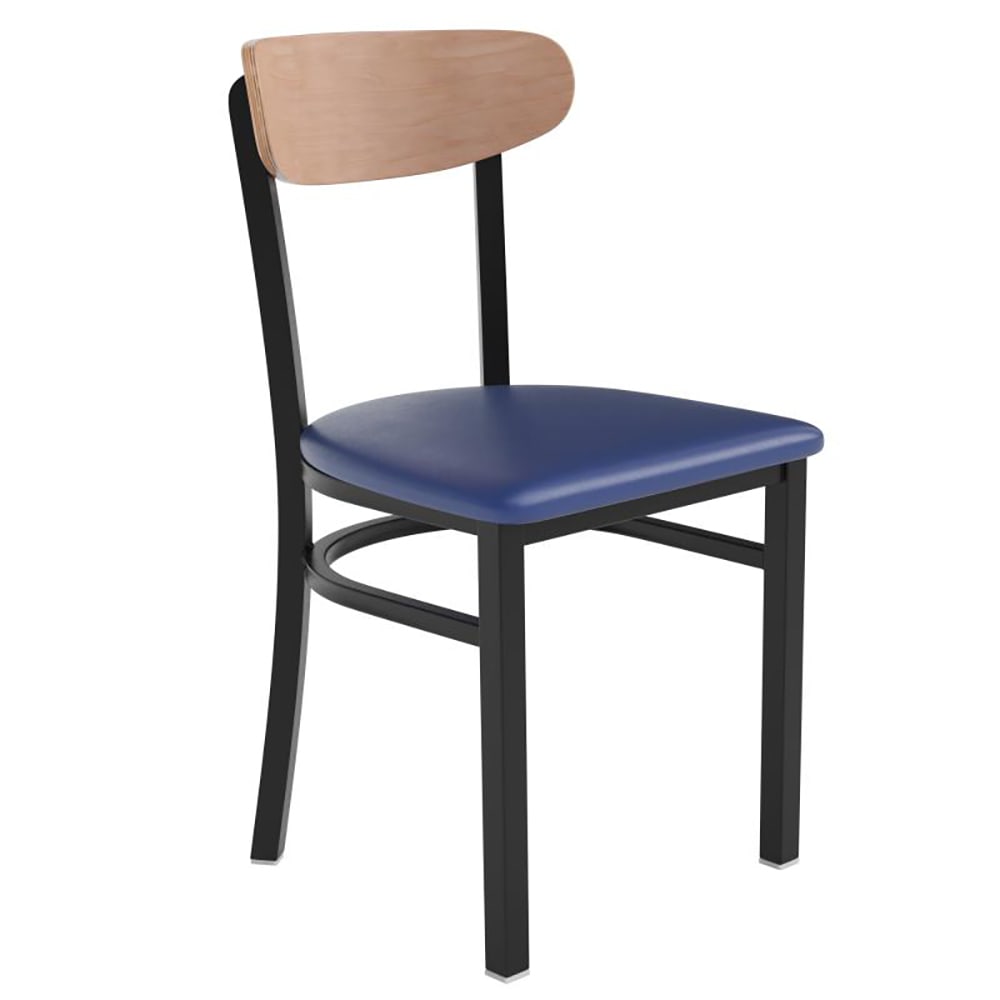 Flash Furniture XU-DG6V5BLV-NAT-GG Dining Chair w/ Solid Back & Blue Vinyl Seat - Steel Frame, Black