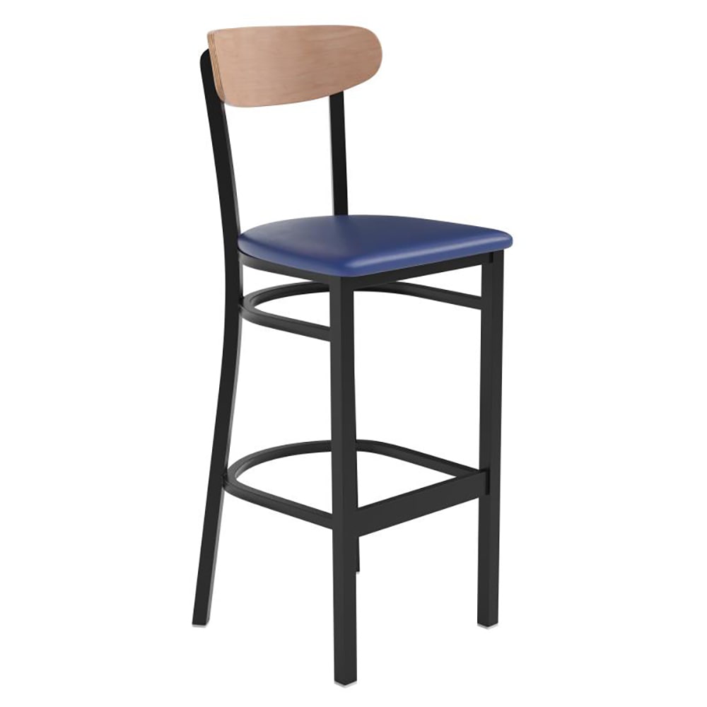 Flash Furniture XU-DG6V6BLV-NAT-GG Bar Stool w/ Boomerang Back & Blue Vinyl Seat - Steel Frame, Black