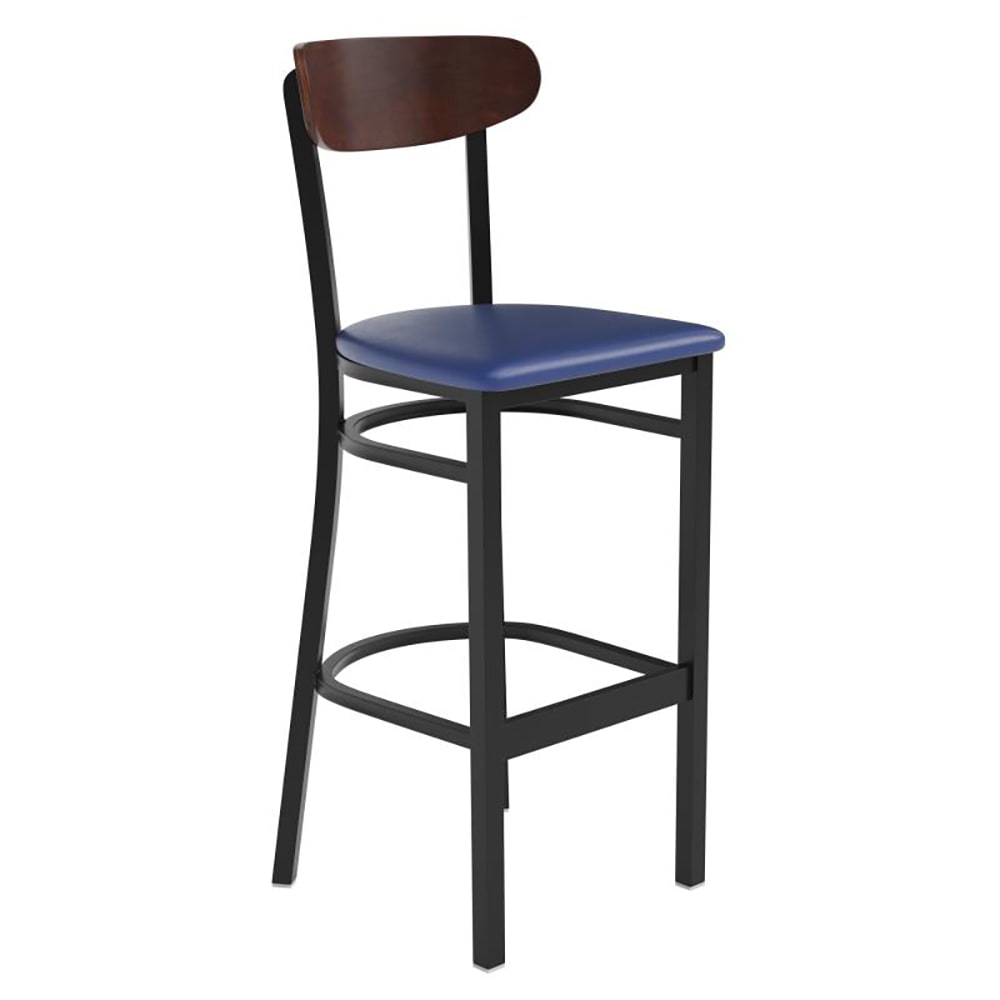 Flash Furniture XU-DG6V6BLV-WAL-GG Bar Stool w/ Boomerang Back & Blue Vinyl Seat - Steel Frame, Black